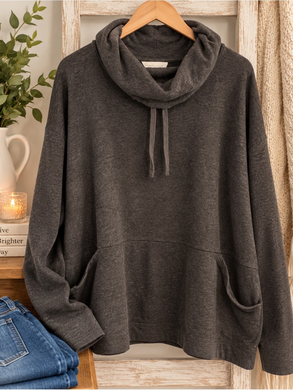 Pure J.Jill Cowl Neck Pullover – XL – Charcoal Gray